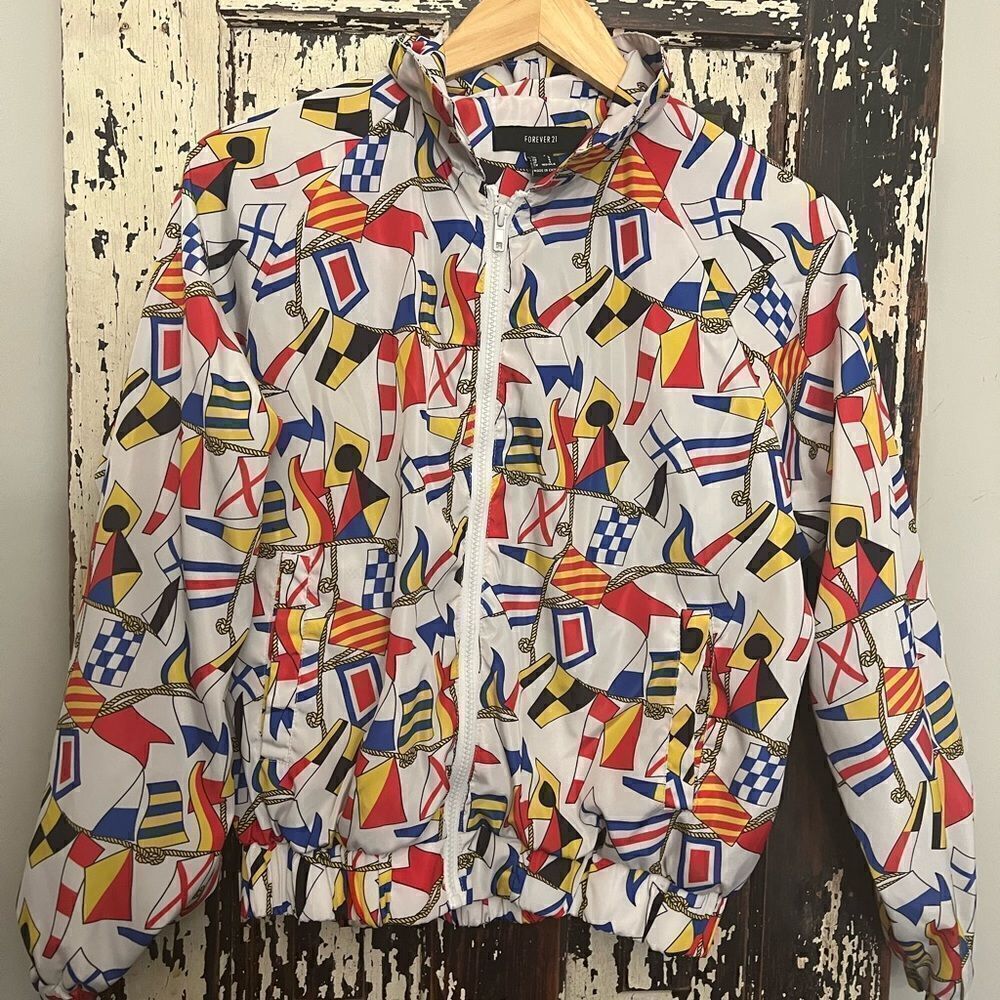 Women’s Forever 21 Retro Nautical Full Zip Nylon Size Small Jacket.